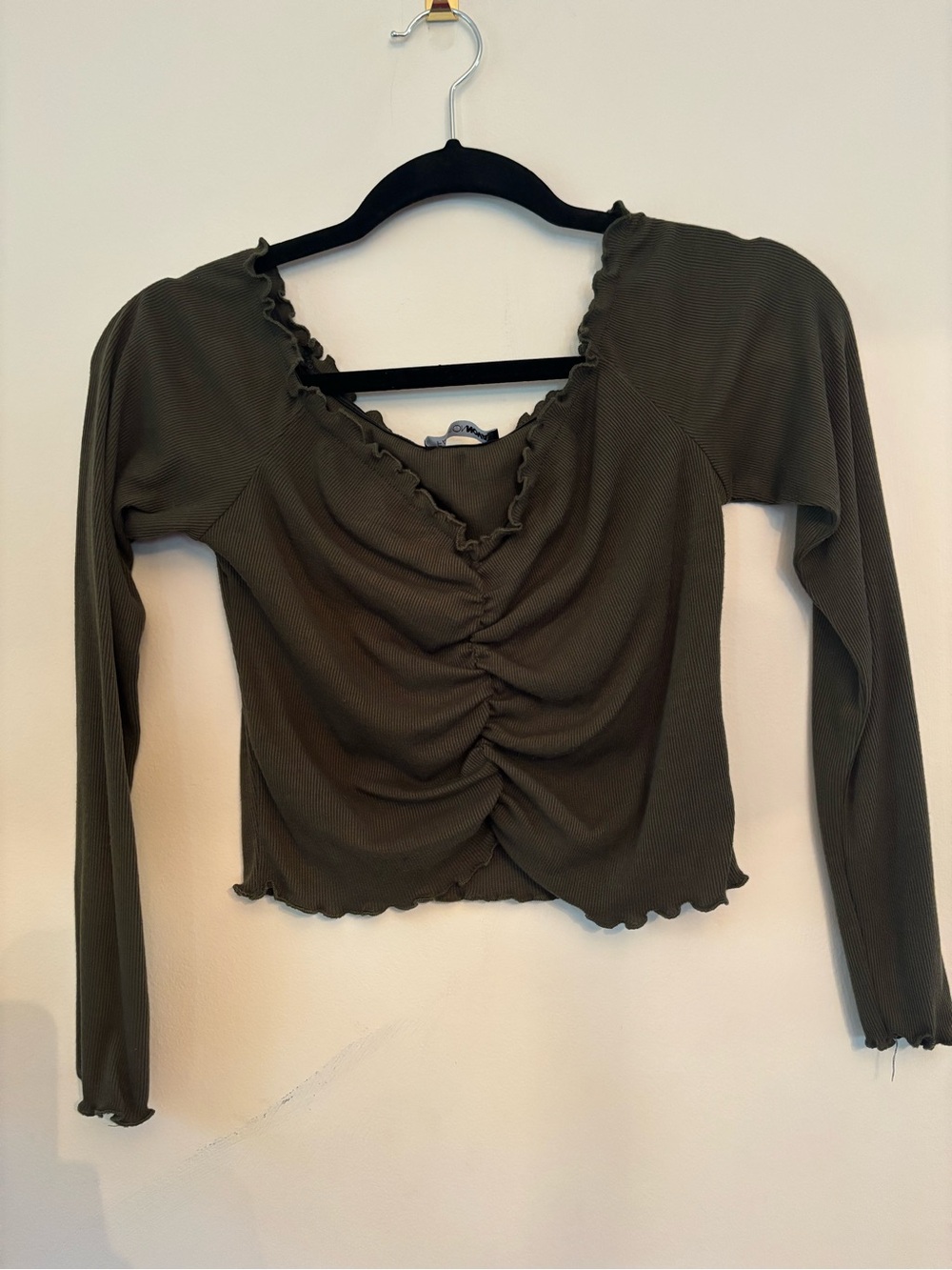 Fashion Nova Olive Green Ruched Long Sleeve Top